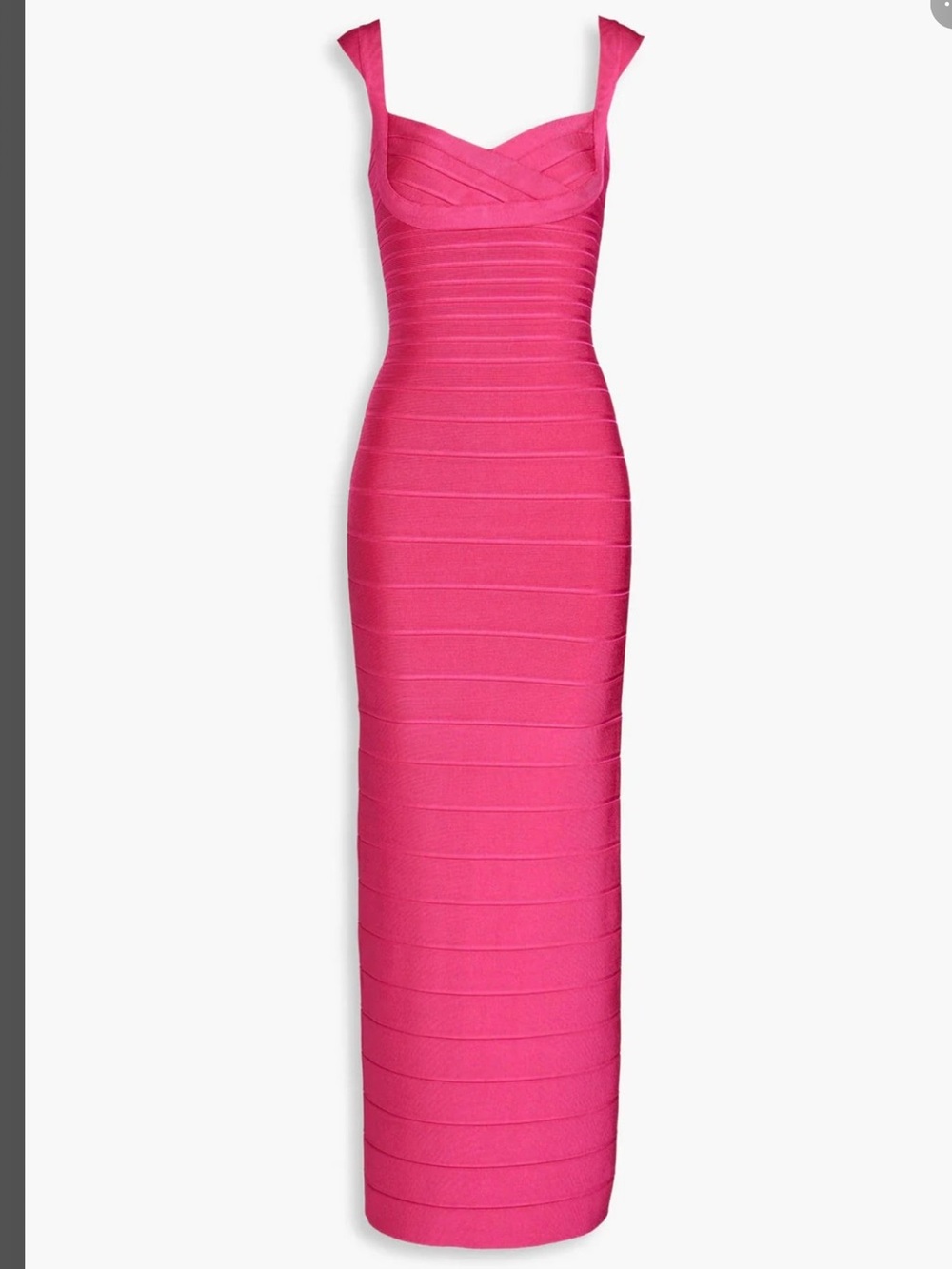 HERVE LEGER Sweetheart-Neckline Banded Sheath Gown HOT PINK NWT